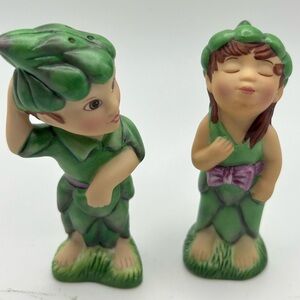 Pixie Salt and Pepper Shakers -Leaf Clothing Elf Figurine Ceramic Collectable